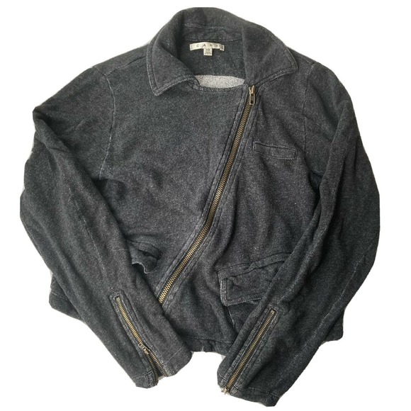 Cabi Sz XS Grey Black Indie Cotton Knit Diagonal Zip Vegan Motorcycle Jacket - Picture 1 of 8